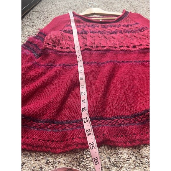Free People Raspberry Pink Red Textured Knit Bell Sleeve Sweater Women’Size XS - Picture 13 of 14